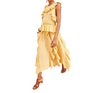 Ulla Johnson Dune Violeta Mustard Yellow Silk Maxi Dress Size 6